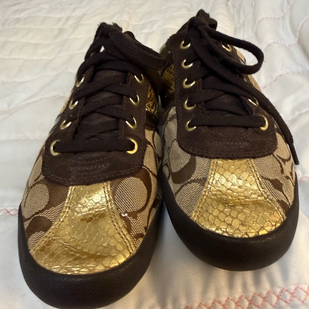 Coach Gold and Brown Athletic Shoes
